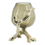 Olive Glass Candle Holder with Gold Metal Legs