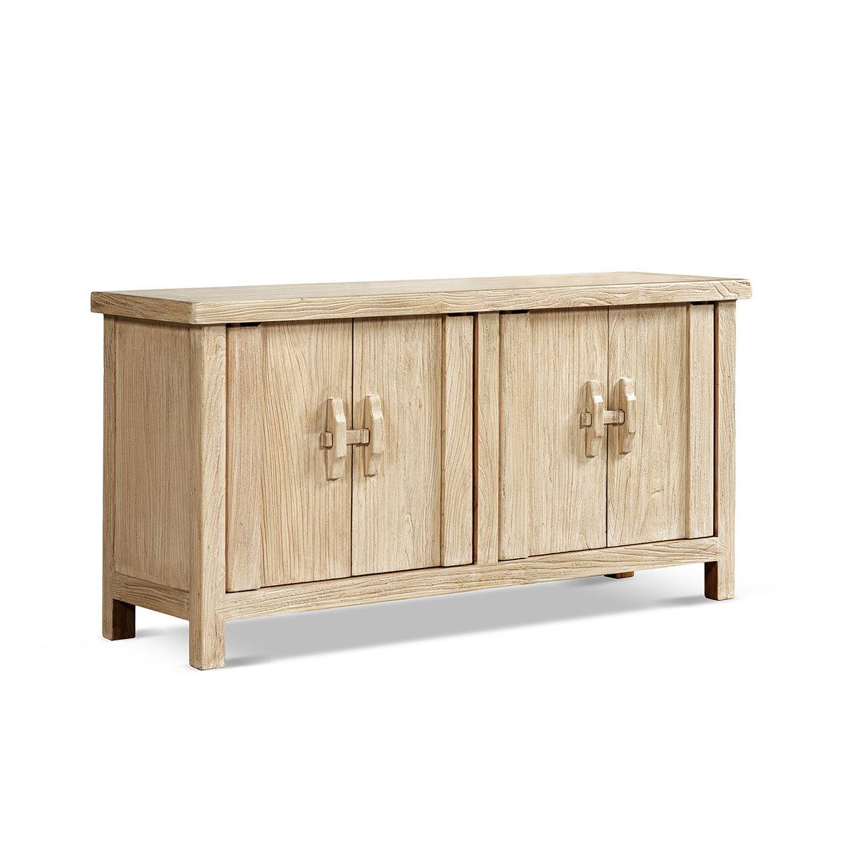 Rowan 63-Inch Elm Wood 4-Door Cabinet, Light Natural Brown