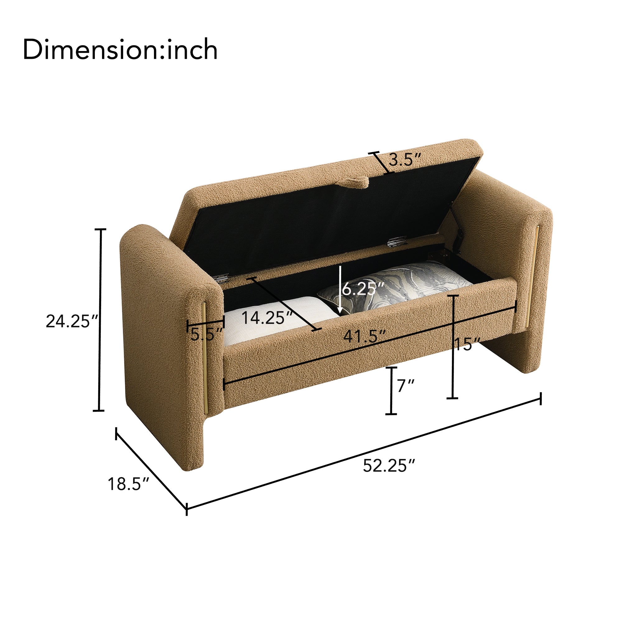 Modern Teddy Bed End Bench with Arms and Storage
