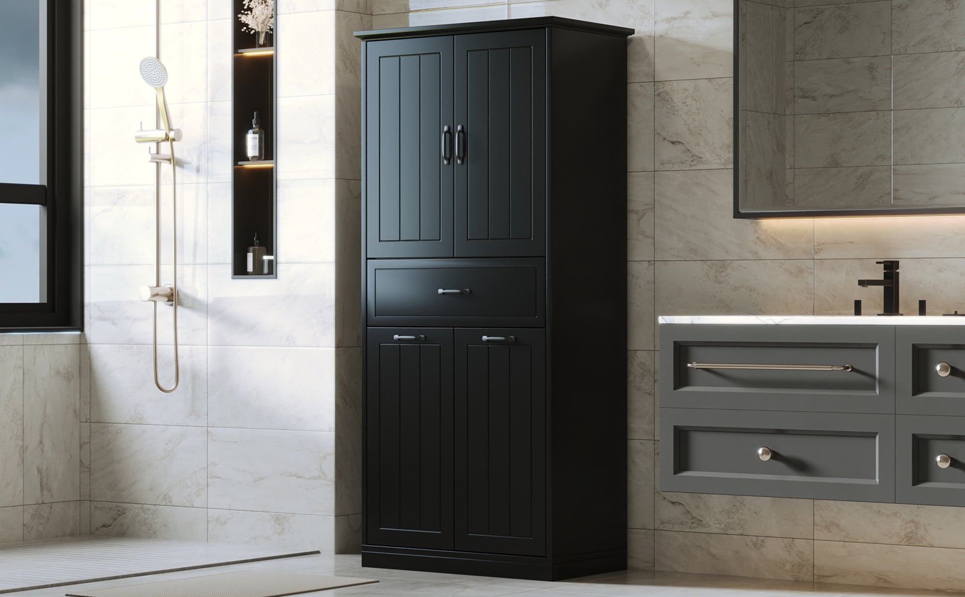 Bathroom Storage Cabinet with Two Laundry Baskets