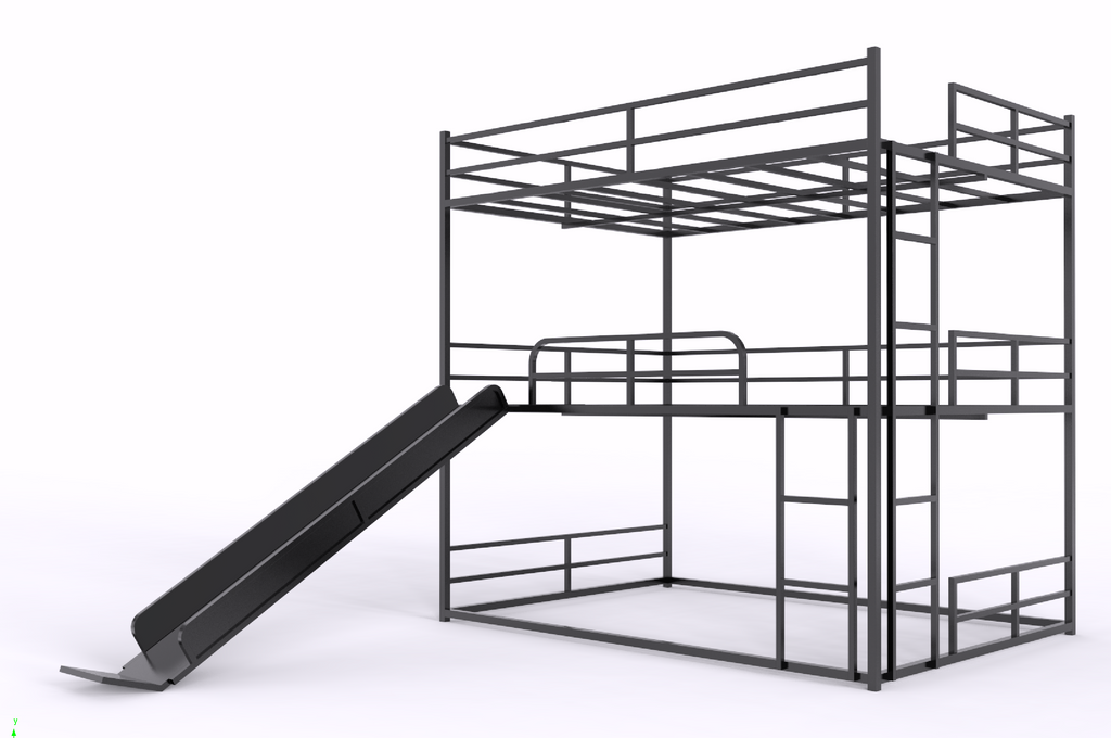 Metal Full Size Loft Bed with Slide and Ladder