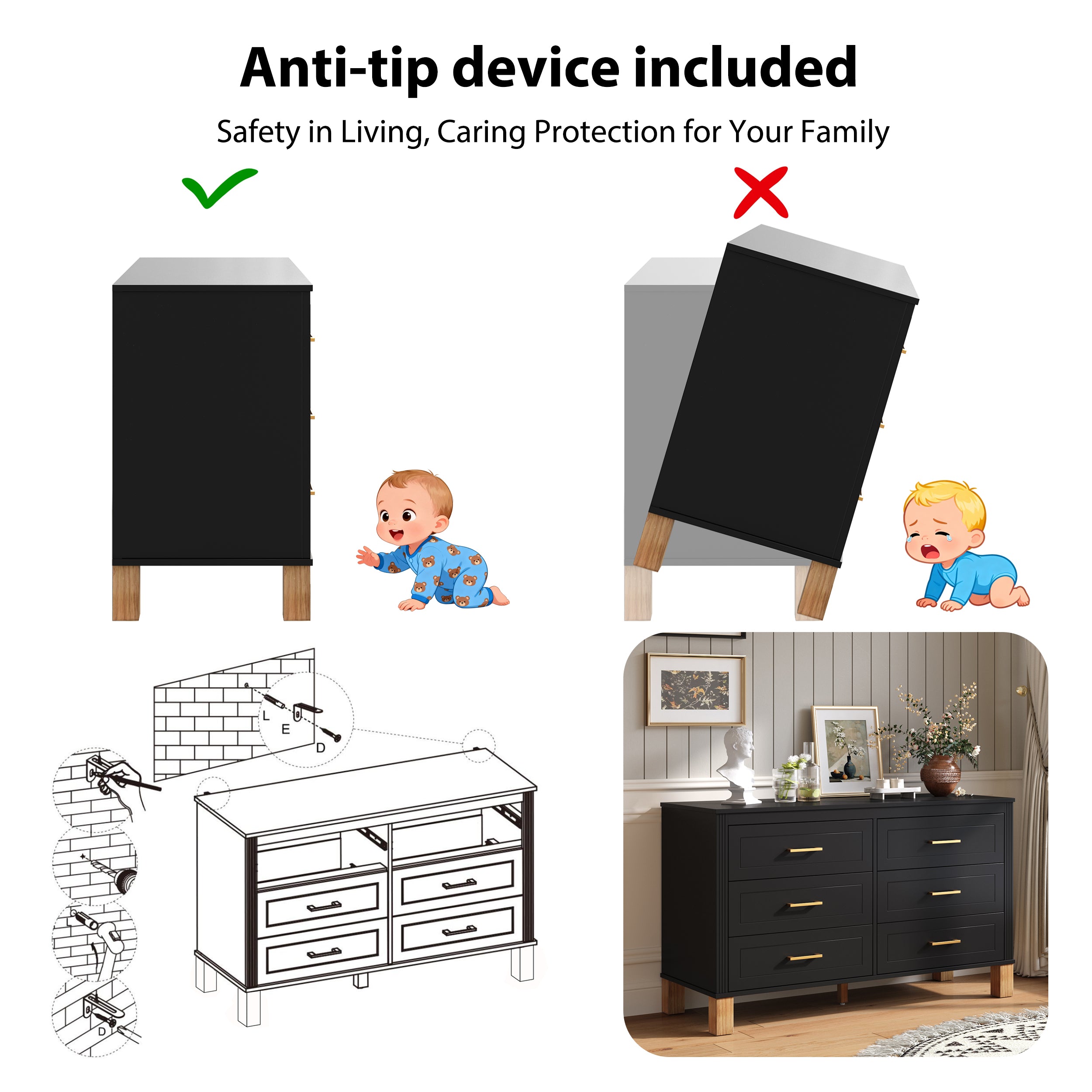 Modern 6-Drawer Double Dresser