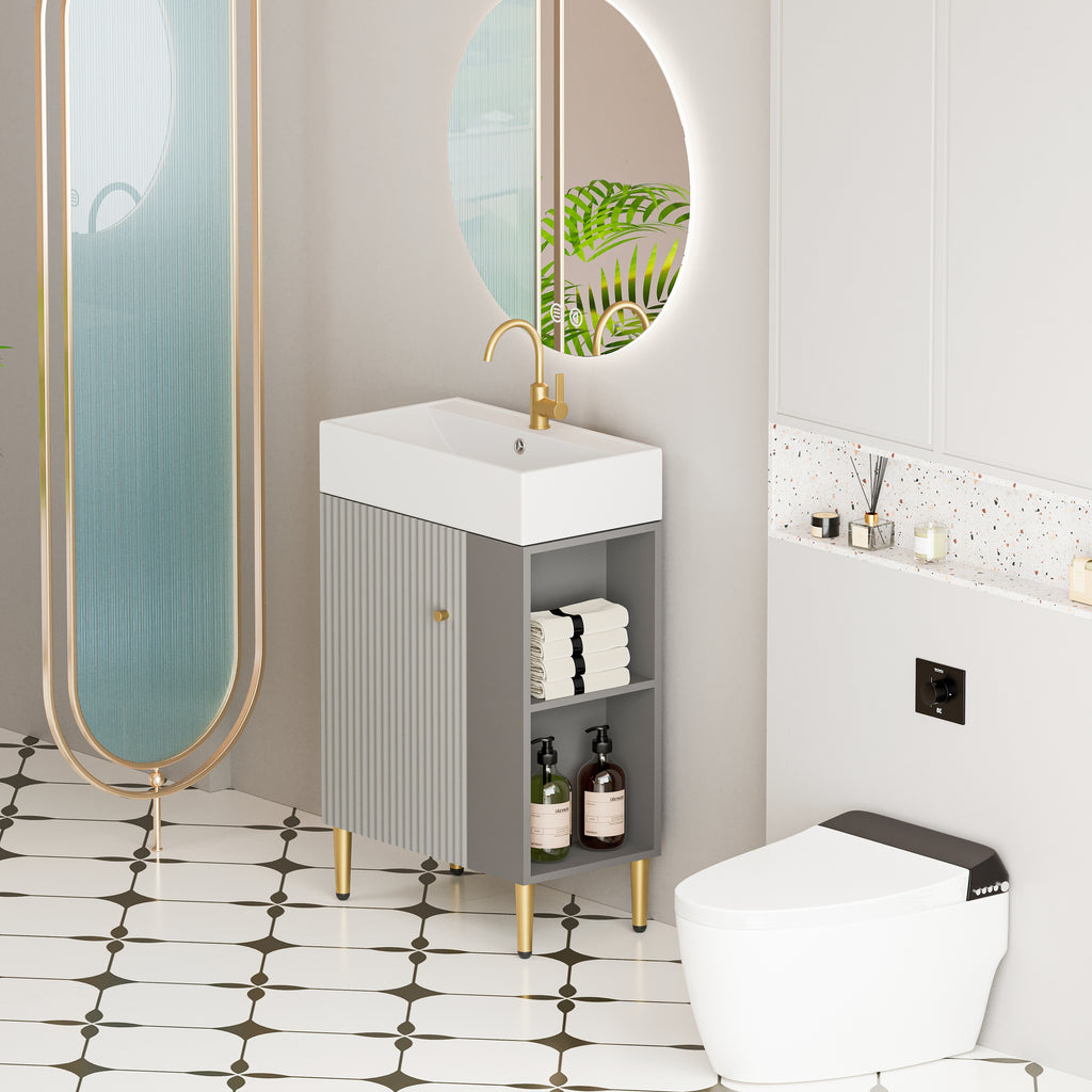 21.6" Open-Shelving Vanity with Ceramic Sink