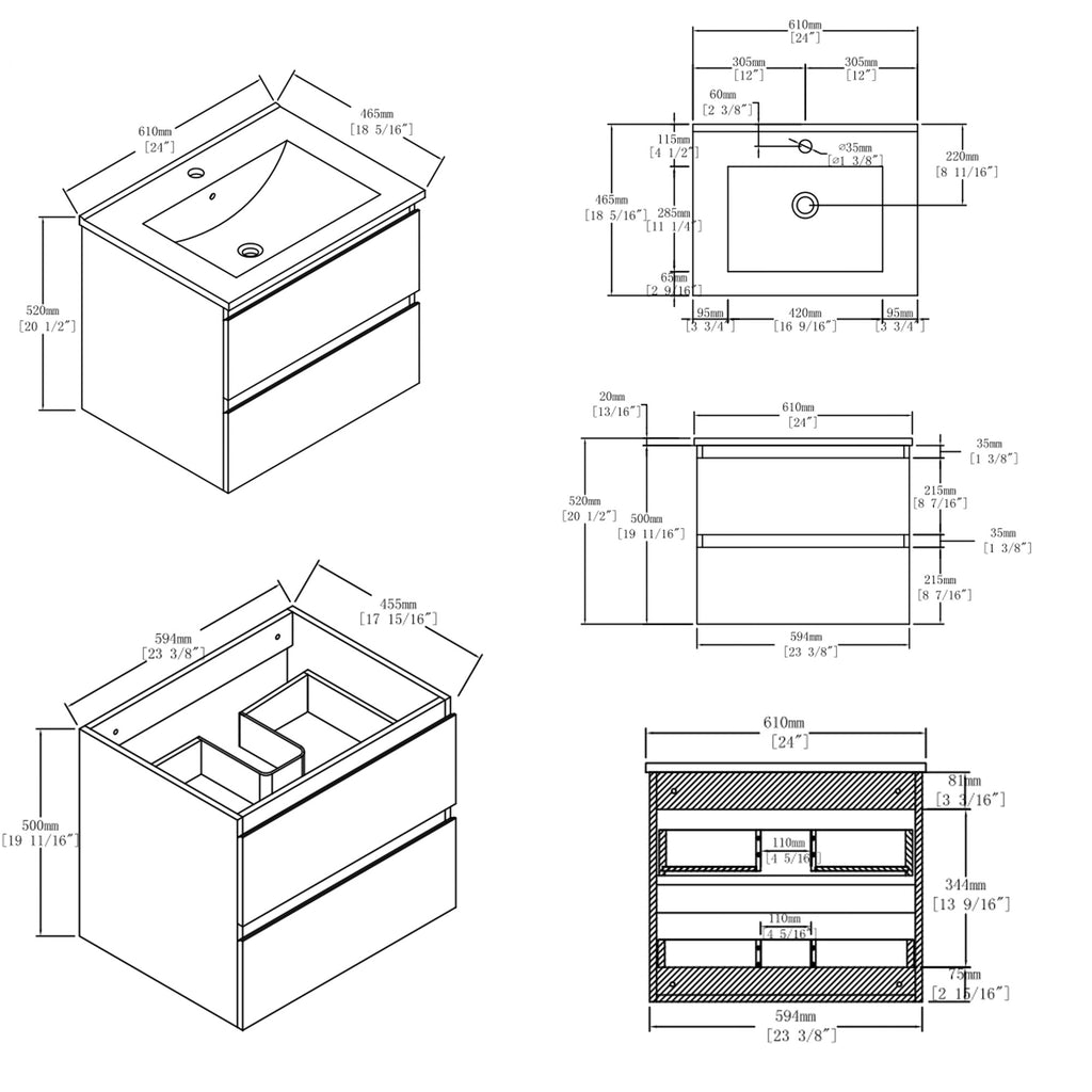 24 Inch Floating Bathroom Vanity with Sink