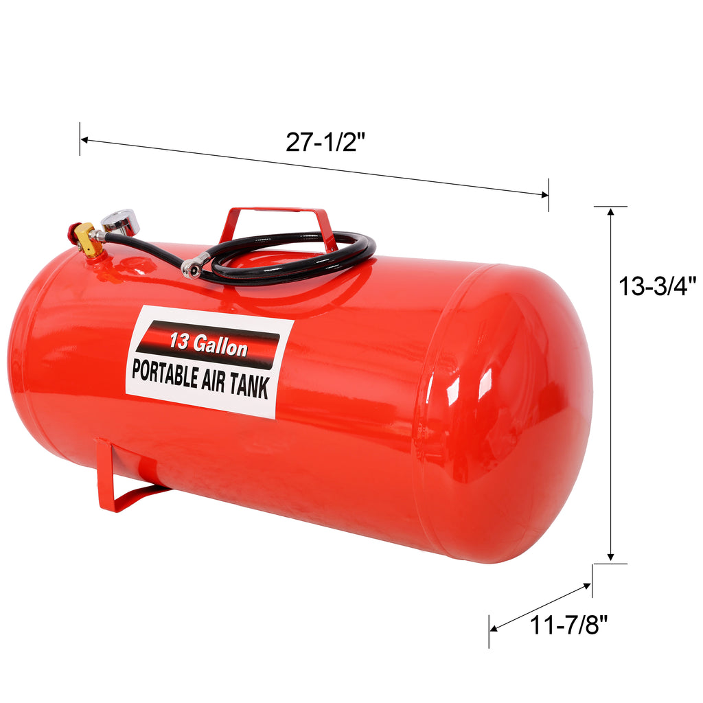 Portable 13 Gallon Air Tank, Lightweight Durable Air Compressor Tank with Pressure Gauge, Safety Valve and 43 Inch Hose for Easy Tool Connection
