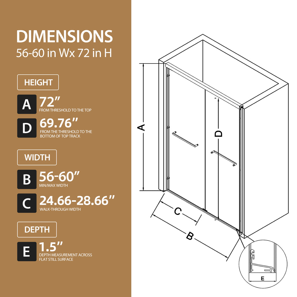 56"-60" W x 72" H Matte Shower Doors