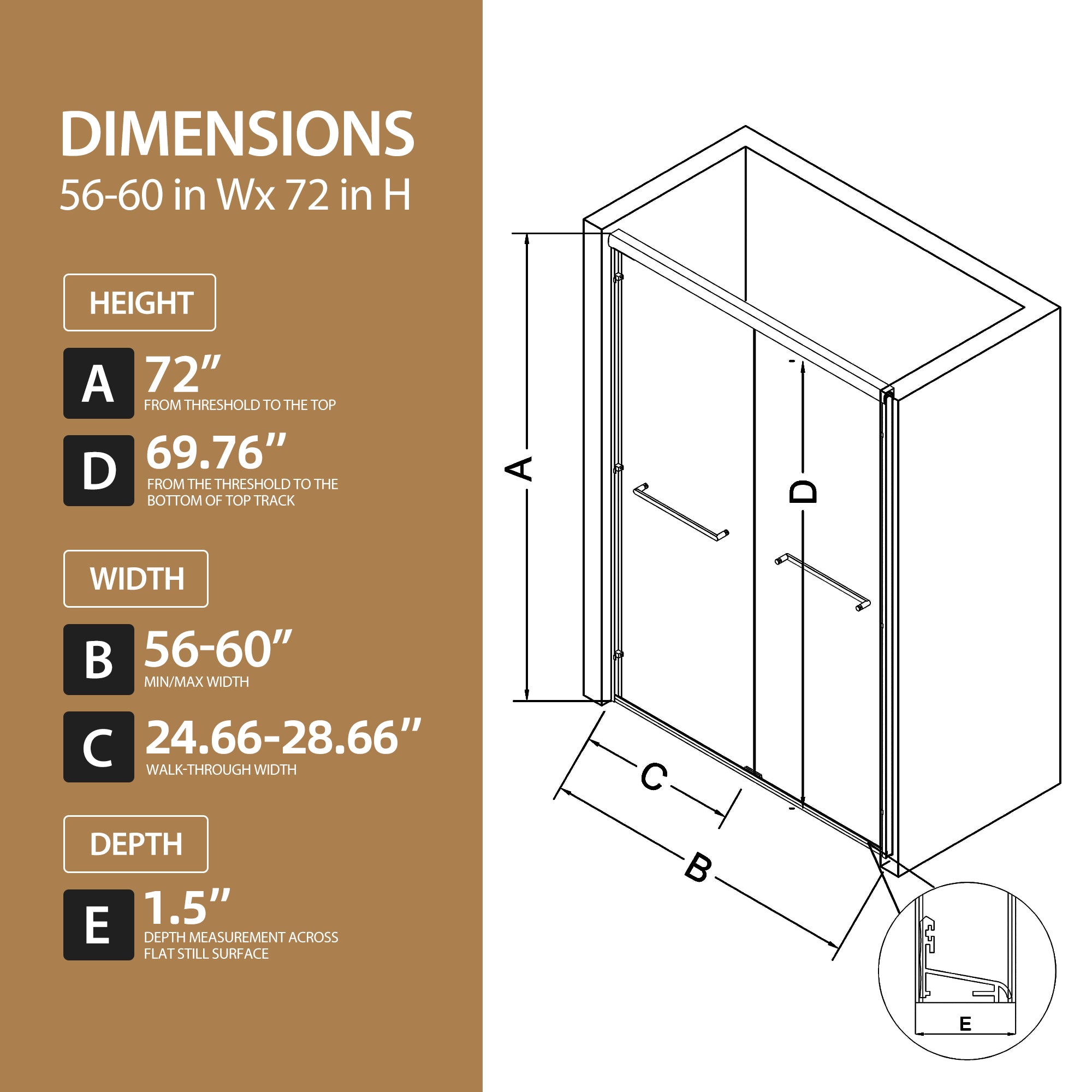 56"-60" W x 72" H Matte Shower Doors