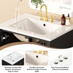 24" Modern Bathroom Vanity with Ceramic Sink, Soft-Close Door, 3 Drawers