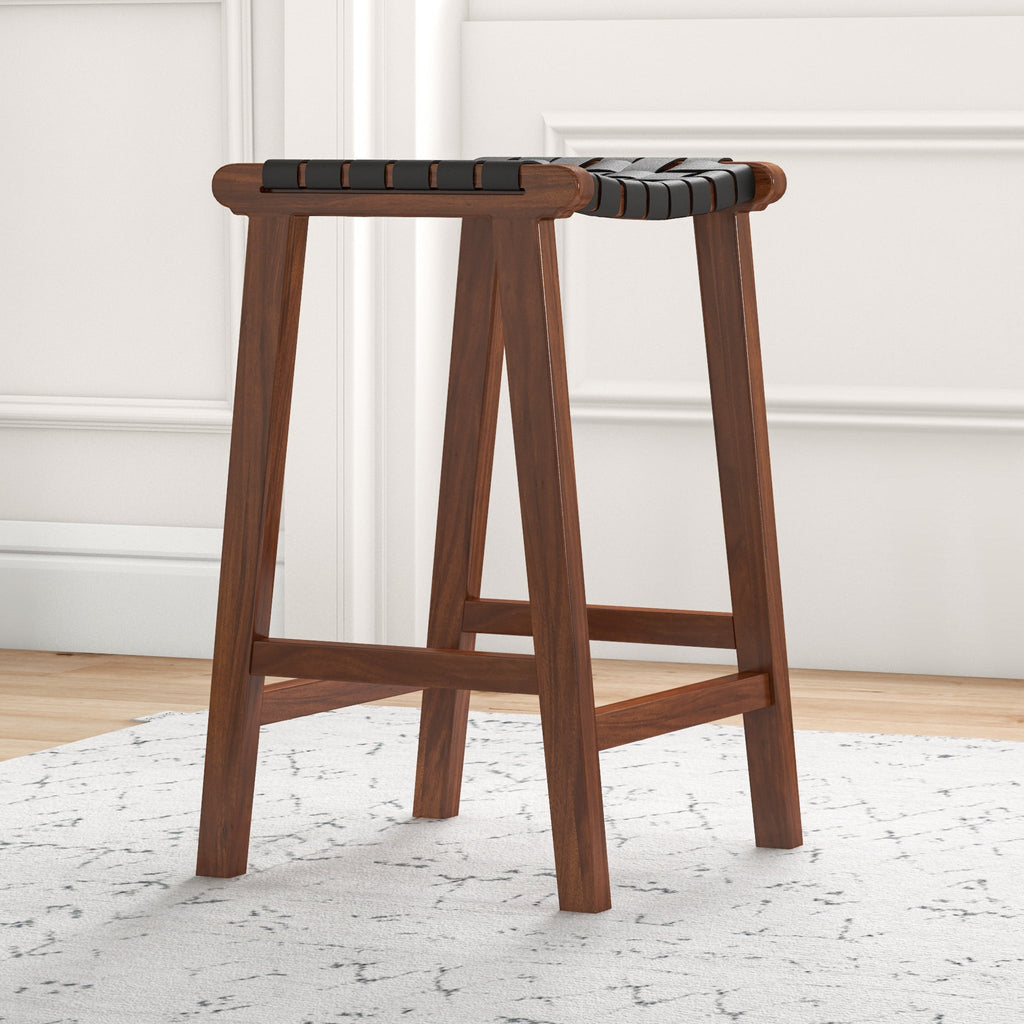 James Mid-Century Modern Genuine Leather Counter Stool