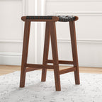 James Mid-Century Modern Genuine Leather Counter Stool