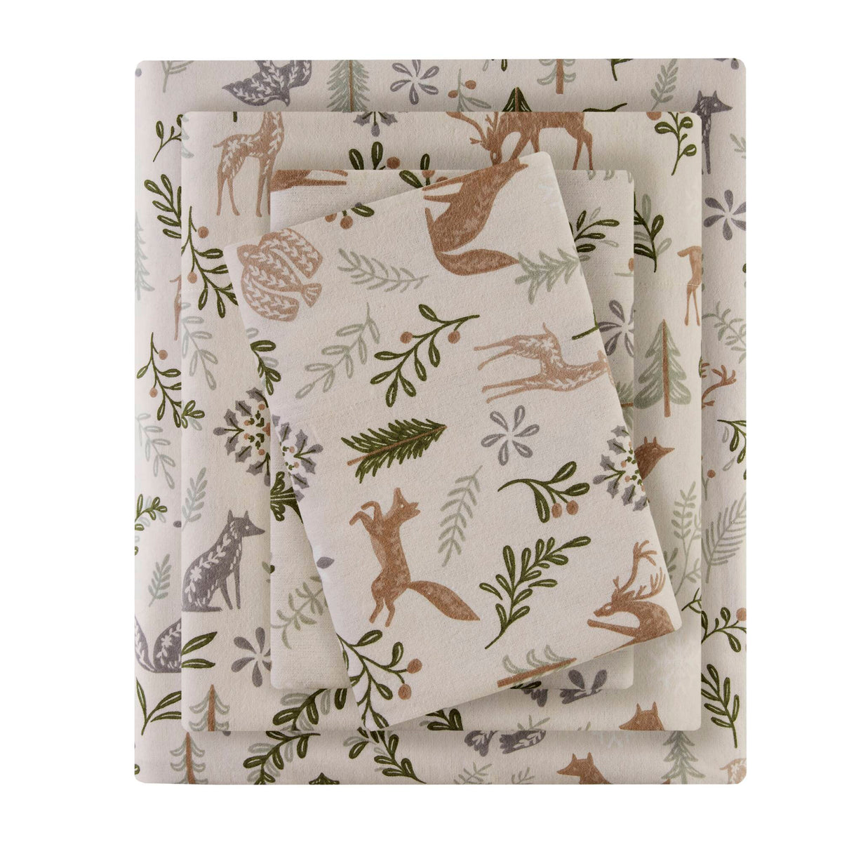 4-Piece Queen Printed Sheet Set, Tan Woodland Winter, Cotton