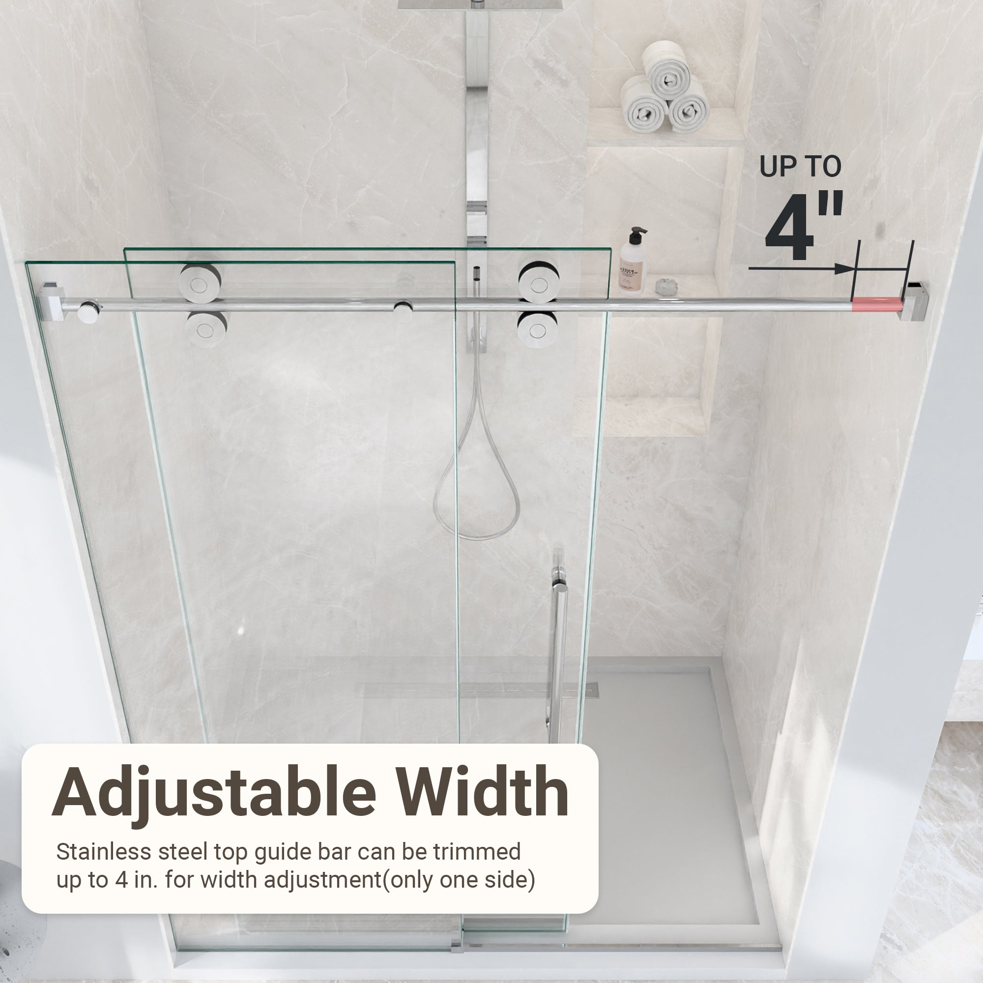 Frameless Single Sliding Shower Door – 5/16" Clear Tempered Glass