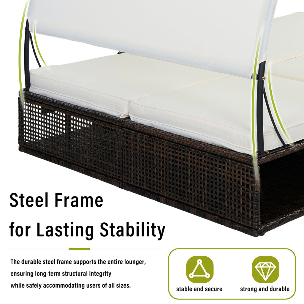 U_STYLE Outdoor Steel Frame Sun Lounger