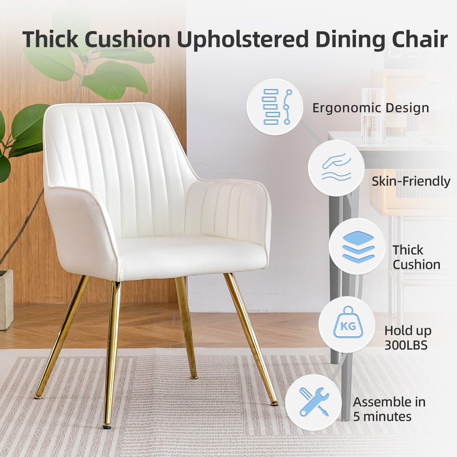 Faux Leather Dining Chair Set of 2 - Modern Mid-Back Accent Chairs