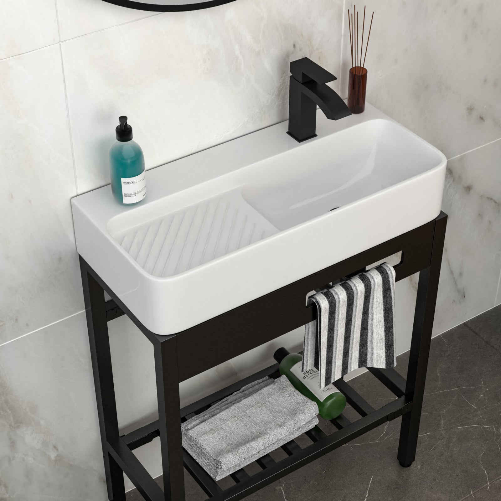 28" x 12" Vintage-Inspired Ceramic Console Sink with Built-in Washboard