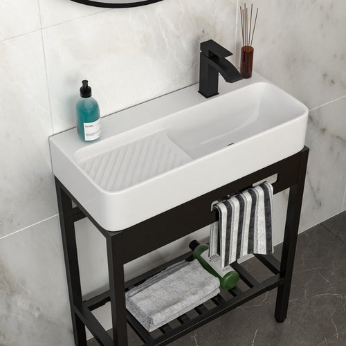 28" x 12" Vintage-Inspired Ceramic Console Sink with Built-in Washboard