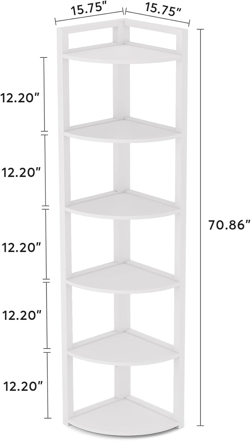 70.87" Tall 6-Tier Rustic Corner Bookshelf