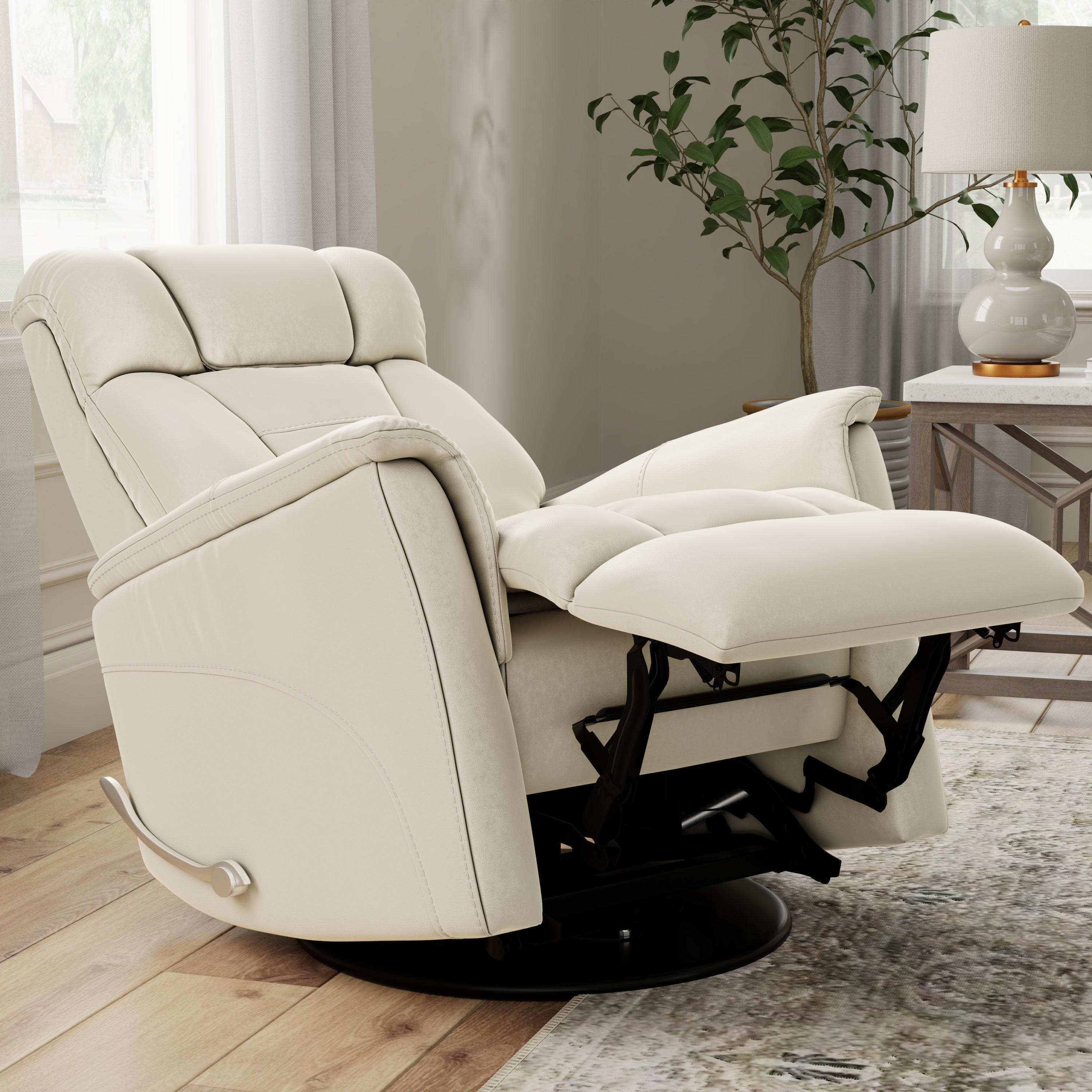 Global Home Swivel Glider Recliner with Manual Adjustable Headrest & Footrest