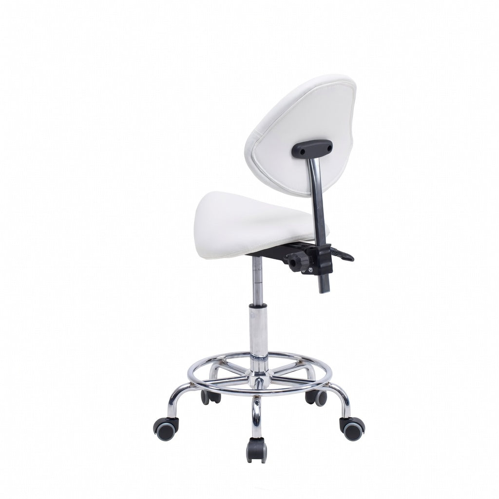 Saddle Stool Chair with Backrest - White