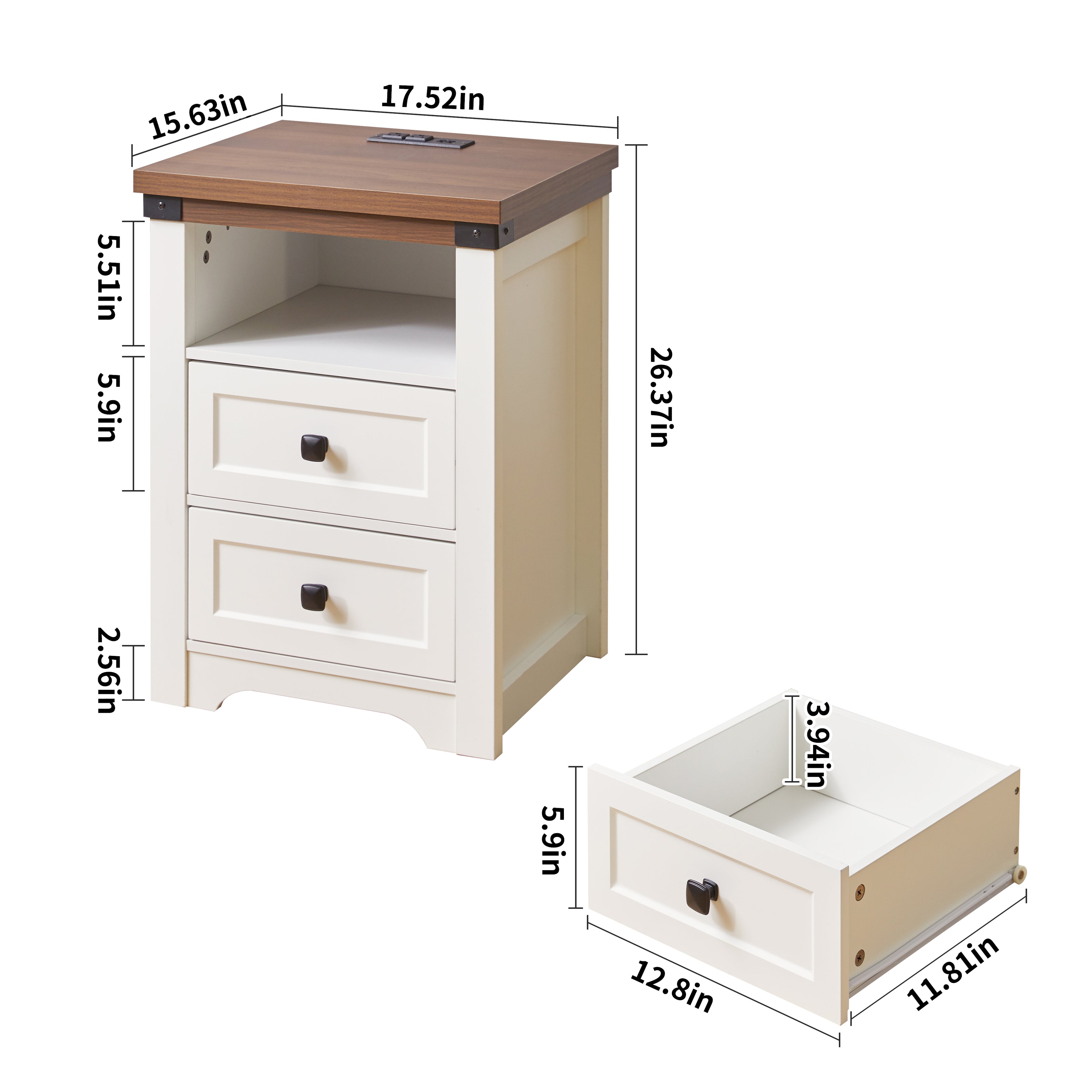 Farmhouse Side Table with Charging Station