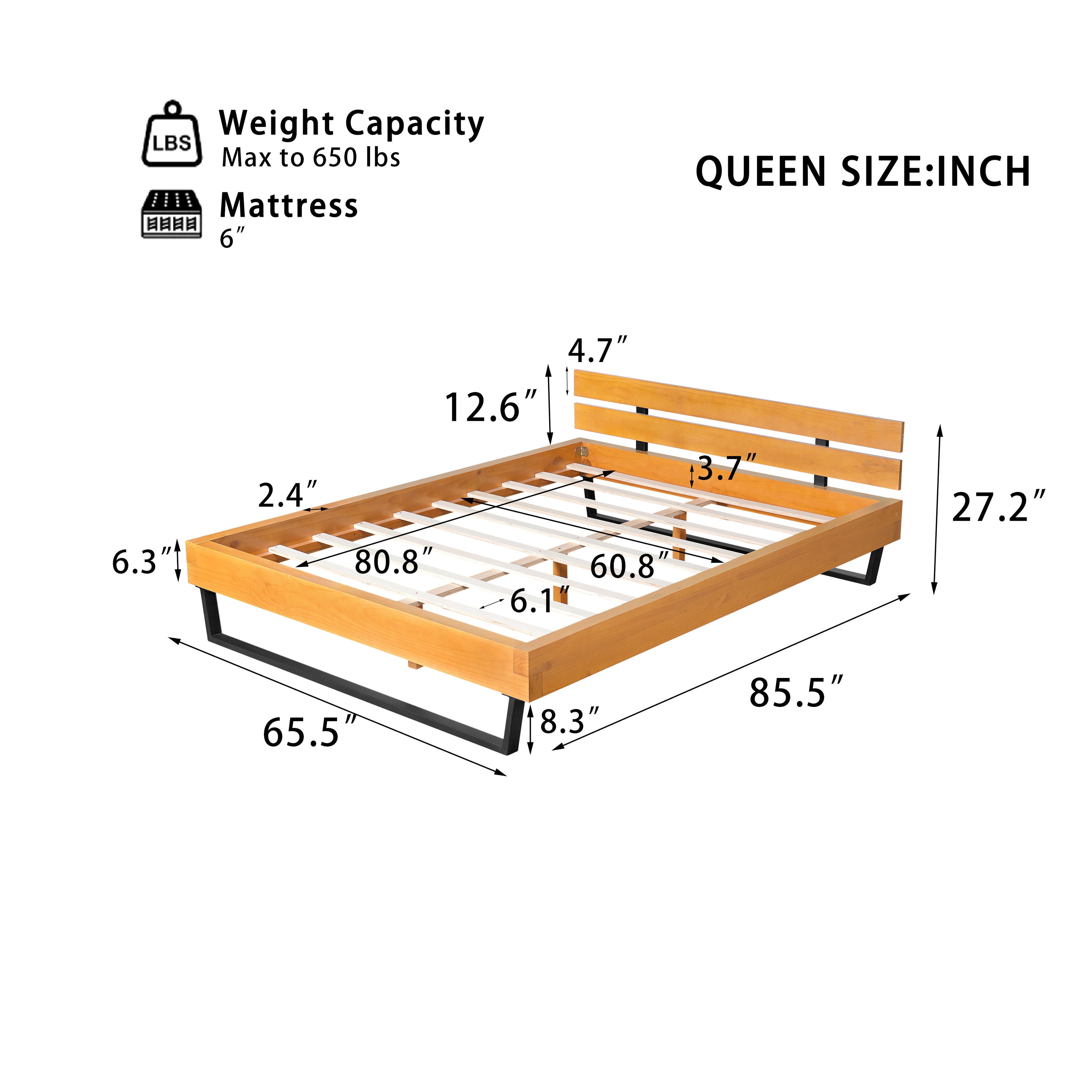 Pine Wood Bed Frame Queen Size