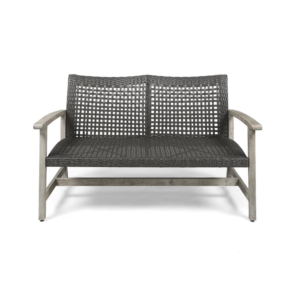Hampton Outdoor Acacia Wood Wicker Loveseat