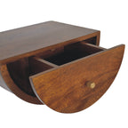 Solid Wood Chestnut Crescent Floating Nightstand, 1-Drawer