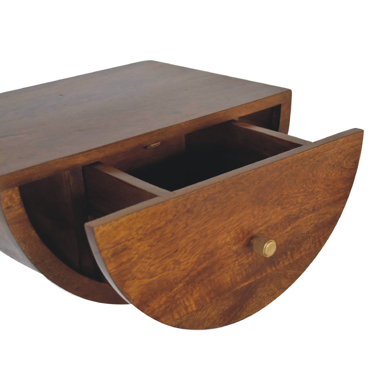 Solid Wood Chestnut Crescent Floating Nightstand, 1-Drawer