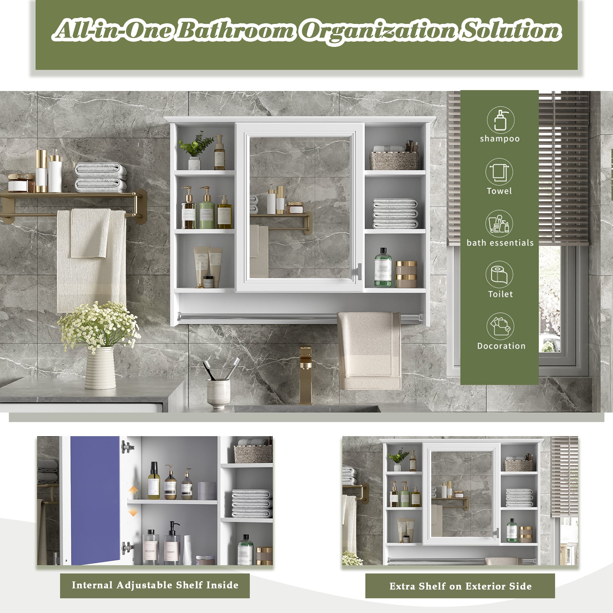 3-in-1 Bathroom Mirror Cabinet