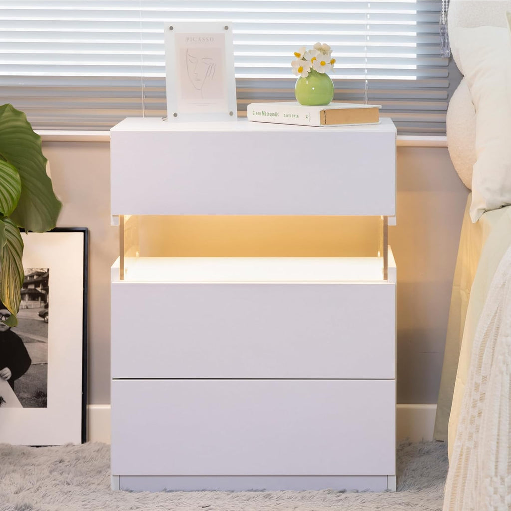 LED Nightstands 3 Drawer Dresser for Bedroom