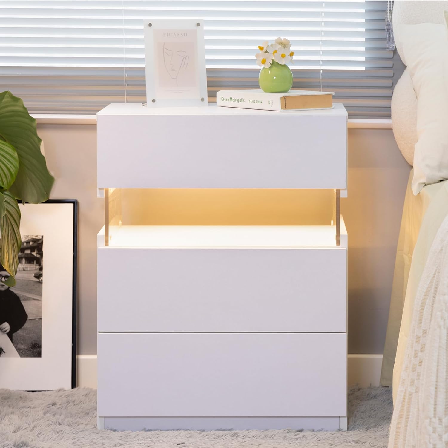 LED Nightstands 3 Drawer Dresser for Bedroom