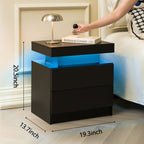 Nightstand LED Bedside Table Cabinet with 2 Drawers