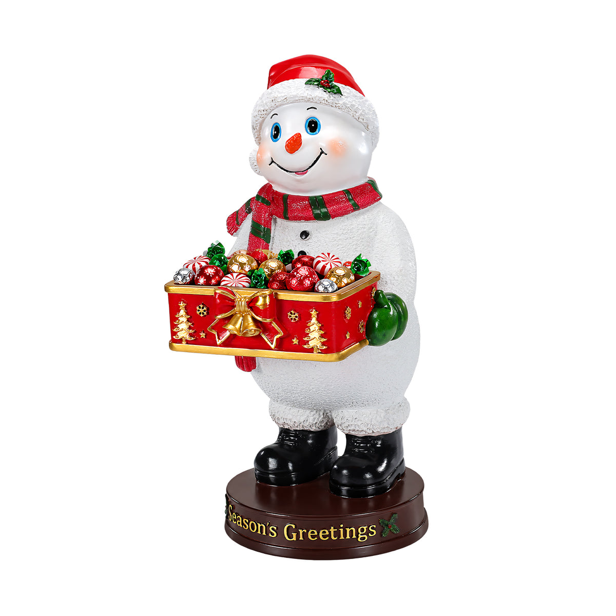 Festive Christmas Snowman Statue with Storage Tray, White Resin, 18.5-Inch