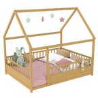 Full Size Floor Wooden Bed with House Roof Frame