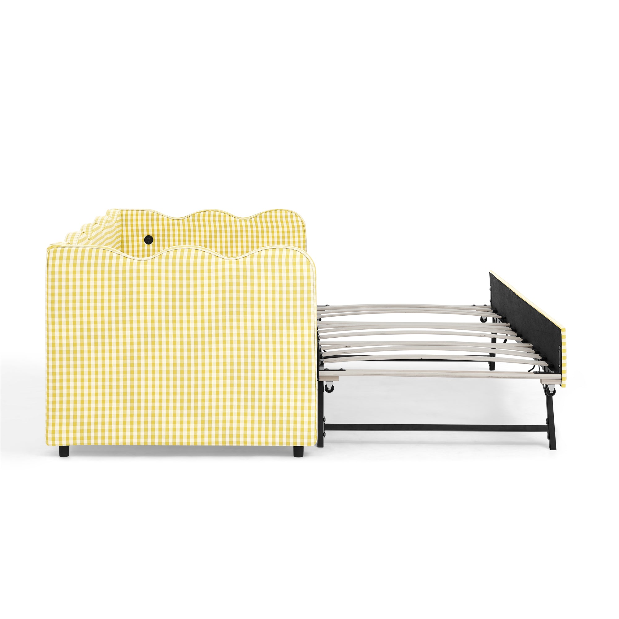 Cozy Gingham Daybed with Trundle Twin Size Sofa Bed