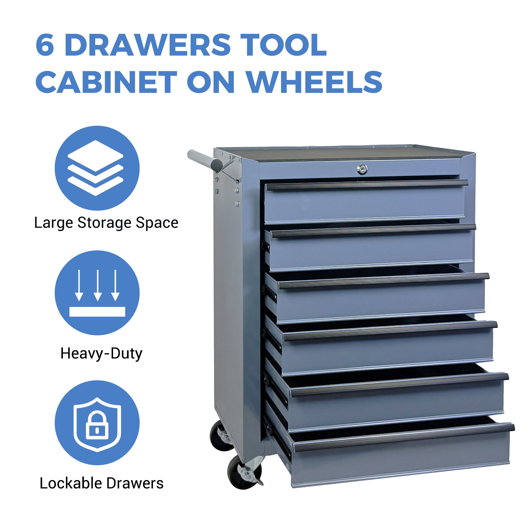 Rolling Metal Tool Chest with 6 Drawers