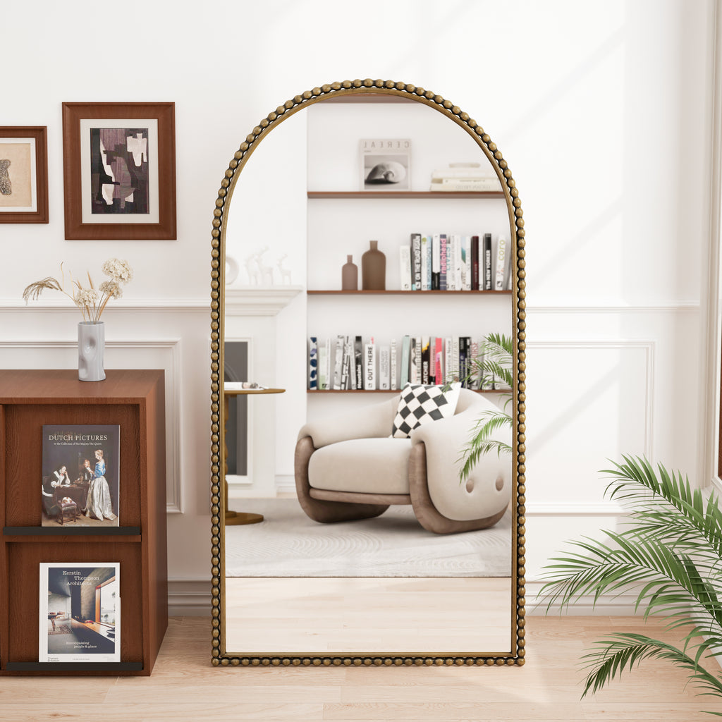 Iron Arch Retro Full Length Mirror with Supporting Feet, Gold