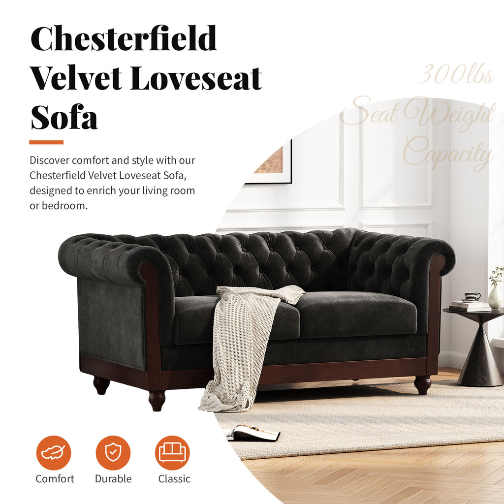 VIVALUX 59.44" Chesterfield Velvet Loveseat Sofa