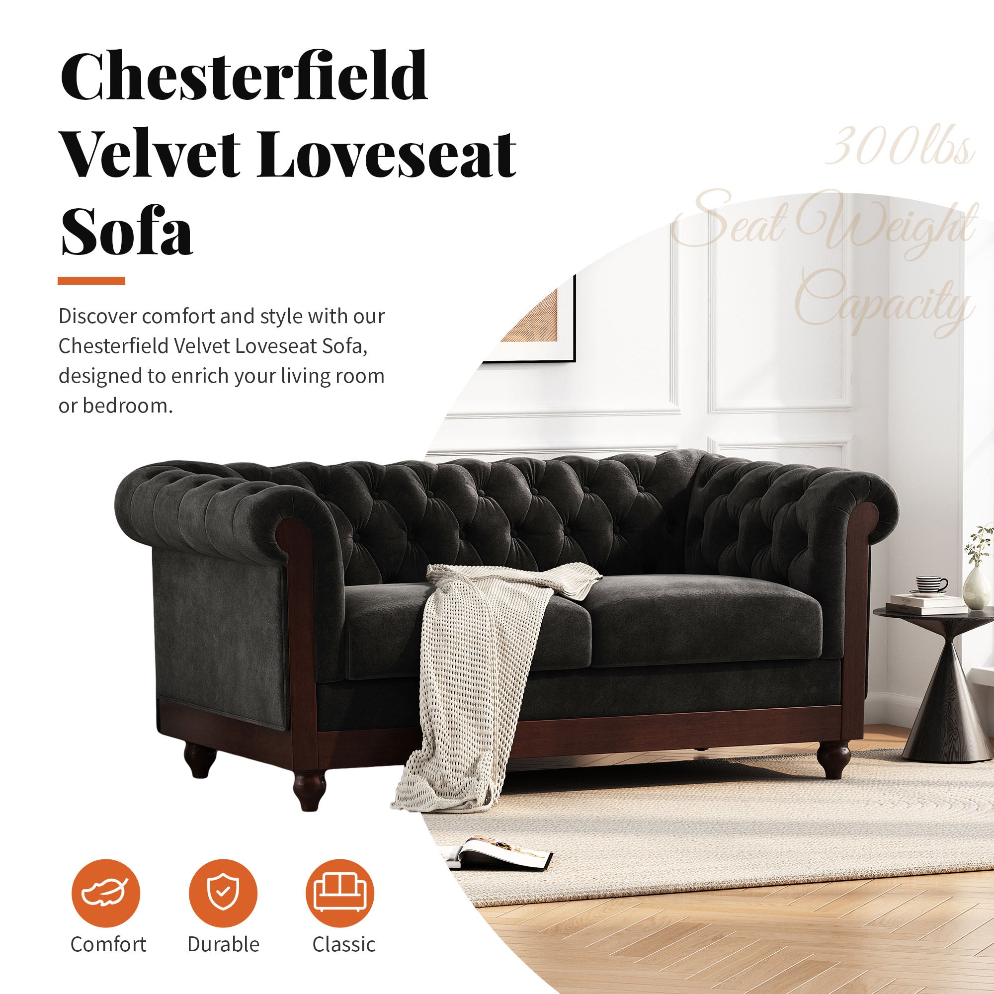 VIVALUX 59.44" Chesterfield Velvet Loveseat Sofa
