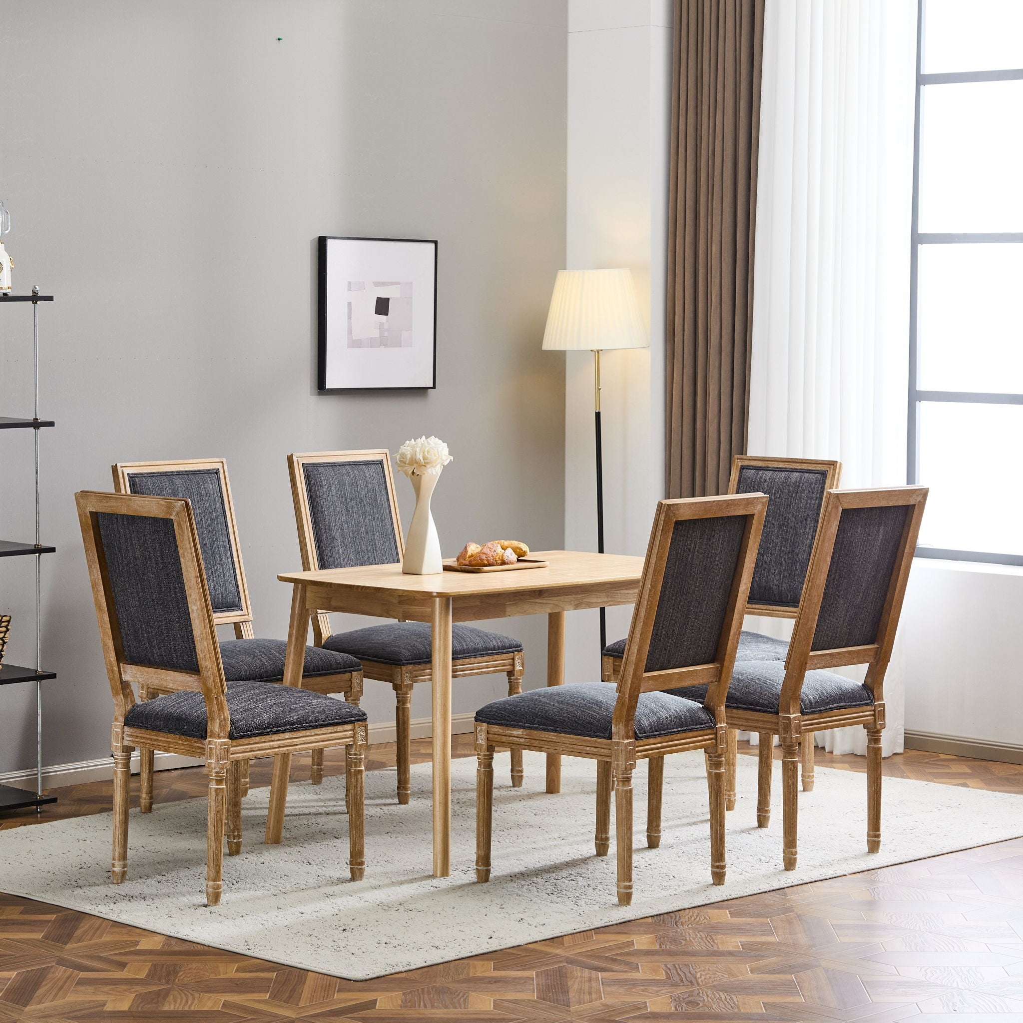 French Country Style Dining Chair with Upholstered Seating and Fluted Legs