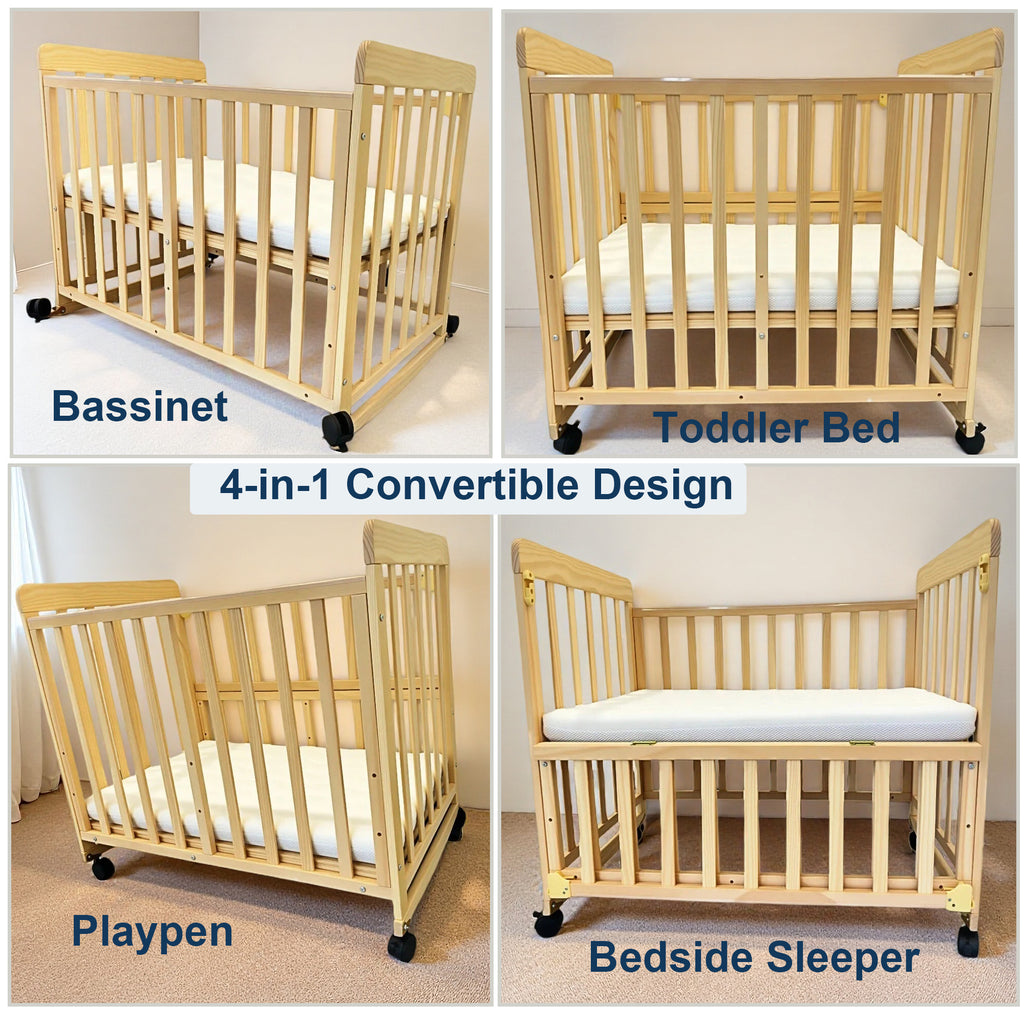 Portable Pine Wood Bedside Bassinet