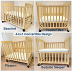 Portable Pine Wood Bedside Bassinet