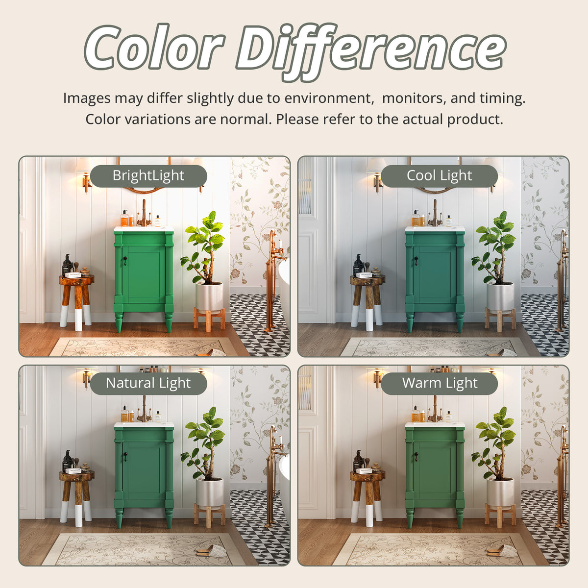 18-Inch Modern Bathroom Vanity with Ceramic Sink, Green