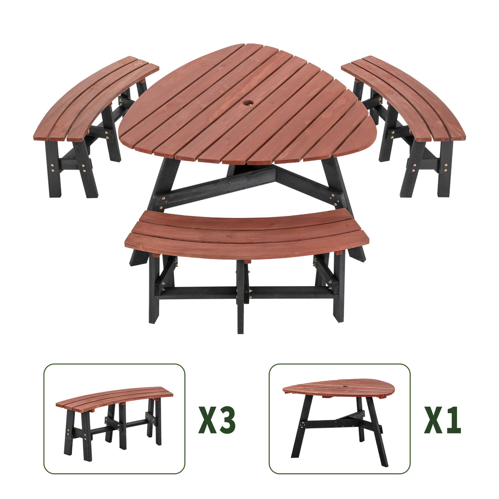 6-Person Semi-Circular Outdoor Solid Fir Wood Picnic Table Set
