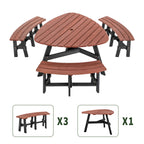 6-Person Semi-Circular Outdoor Solid Fir Wood Picnic Table Set