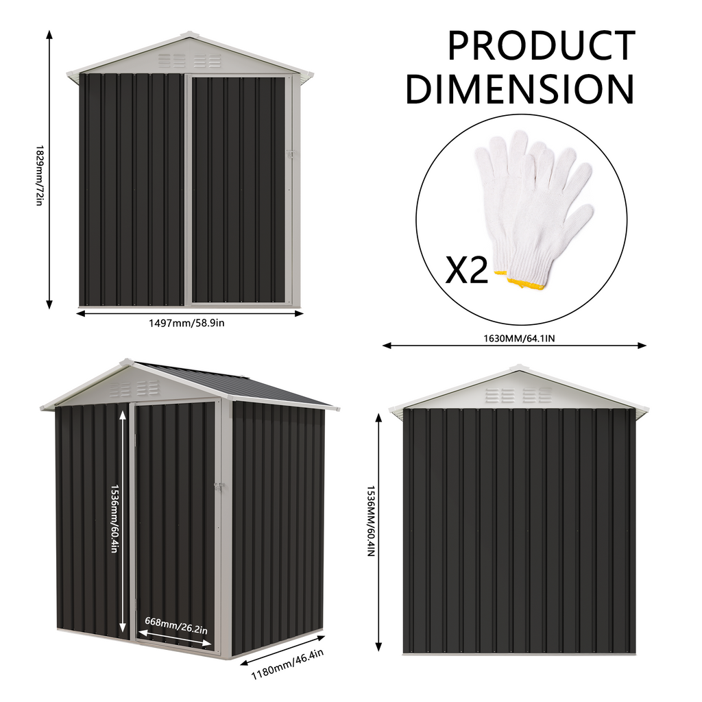 5.4x4.27 FT Outdoor Storage Shed with Hinge Door
