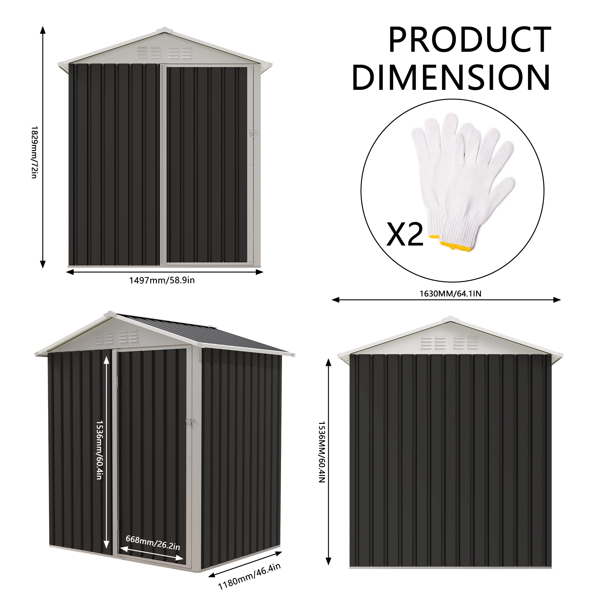 5.4x4.27 FT Outdoor Storage Shed with Hinge Door
