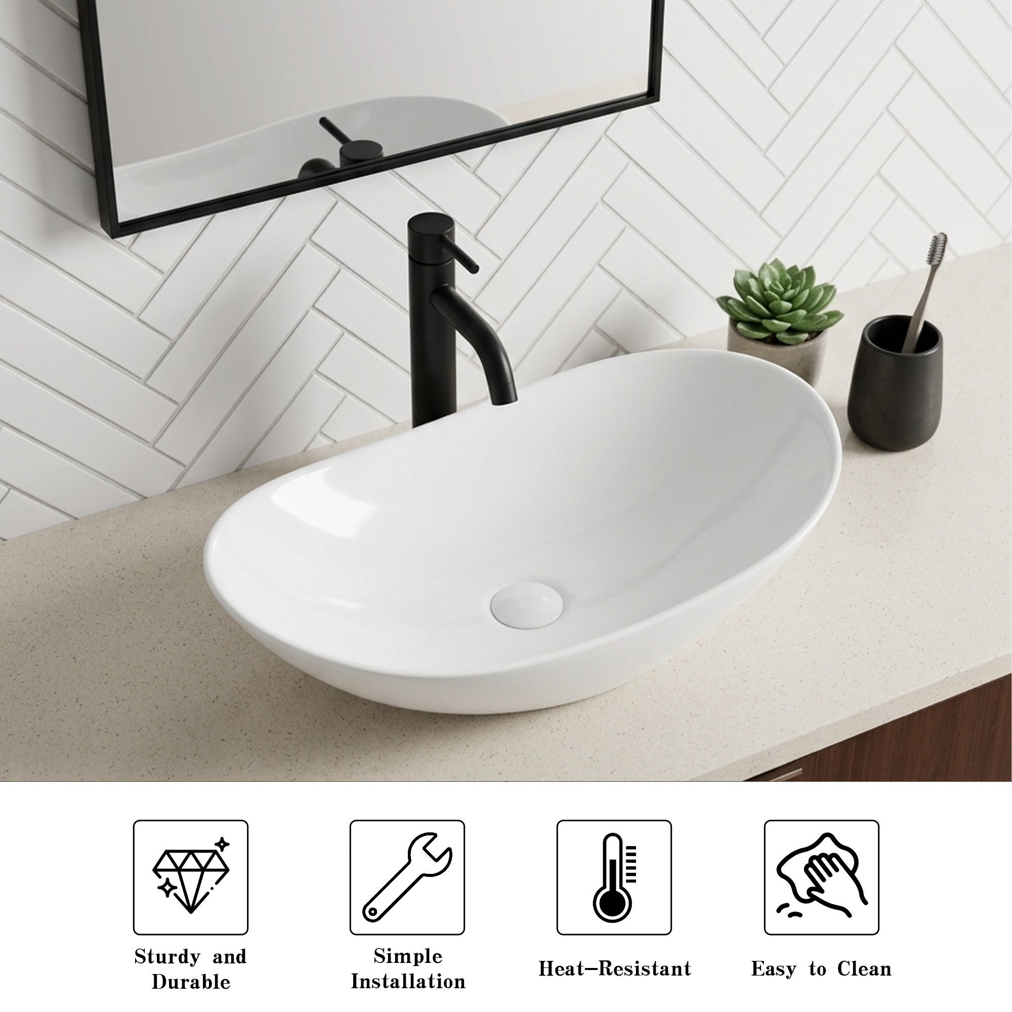 White Oval Ceramic Vessel Sink