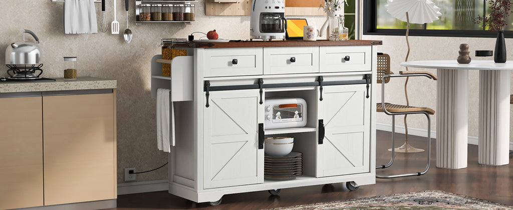 K&K 53.7" Farmhouse Kitchen Island with Power Outlet