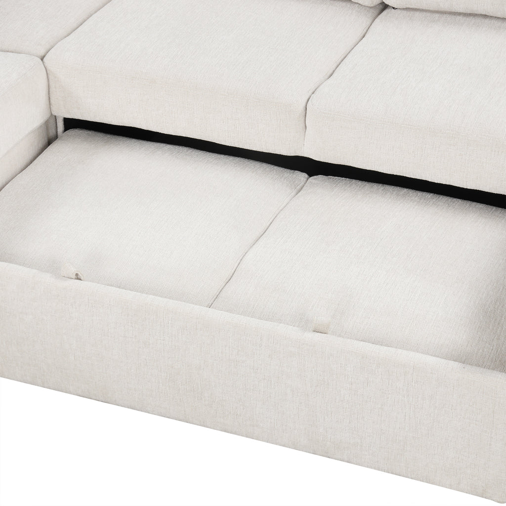 108.6" U-Shaped Sectional Sofa Pull-Out Bed with USB Ports